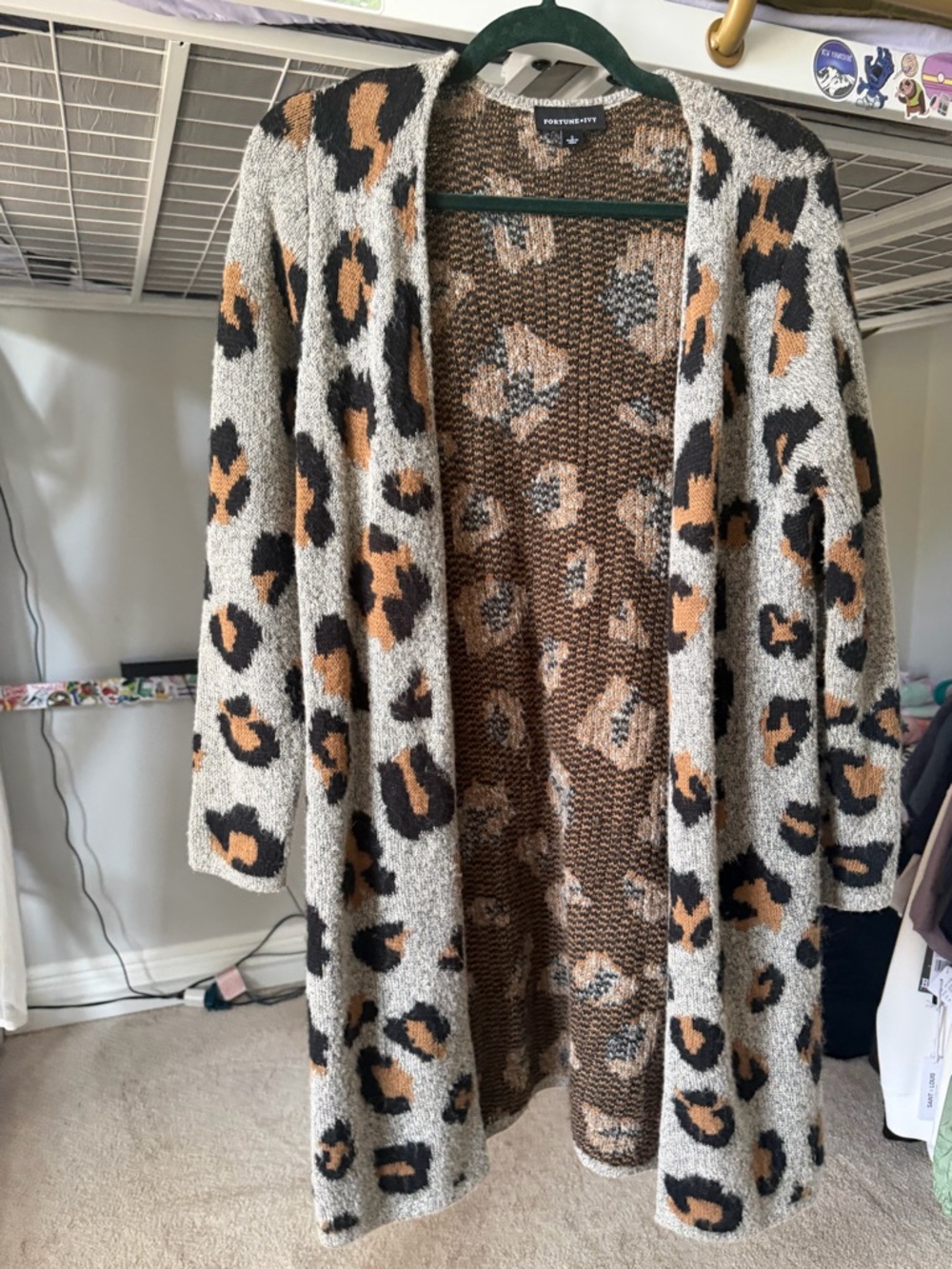 Chic Open-Front Leopard Print Cardigan Sweater - Taupe/Black/Camel - Picture 2 of 5